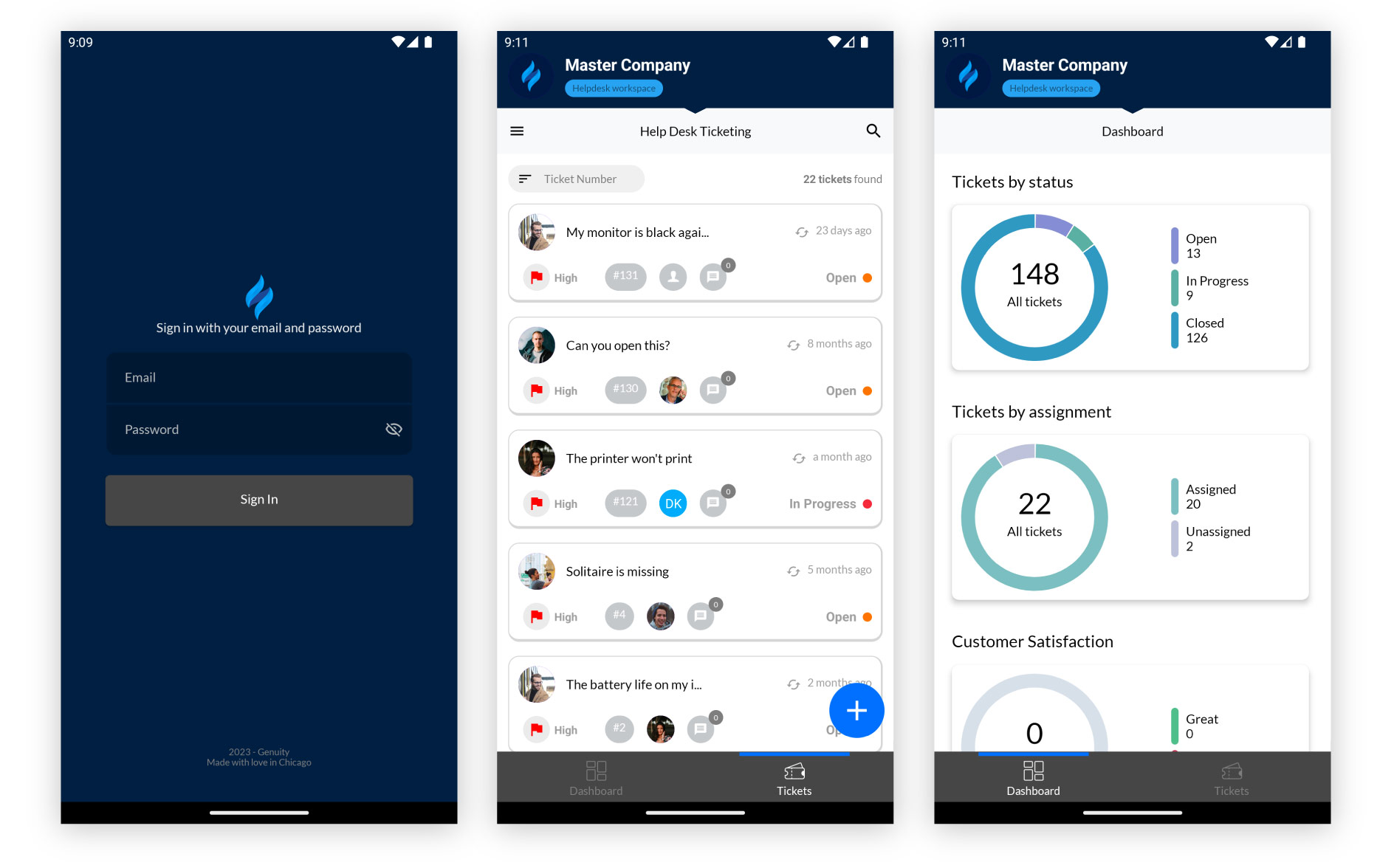 Screenshot of the new Genuity Help Desk mobile app