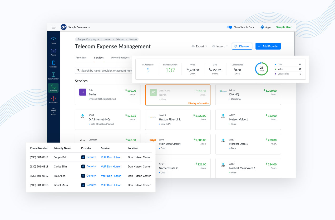 Image of Genuity Platform Telecom Management module.